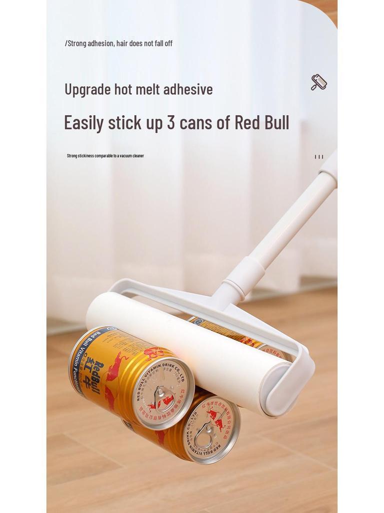 Fusselrolle mit langem Griff: Haar- und Staubentfernungs-Klebepinsel mit abreißbaren Rollen für Boden und Bett.