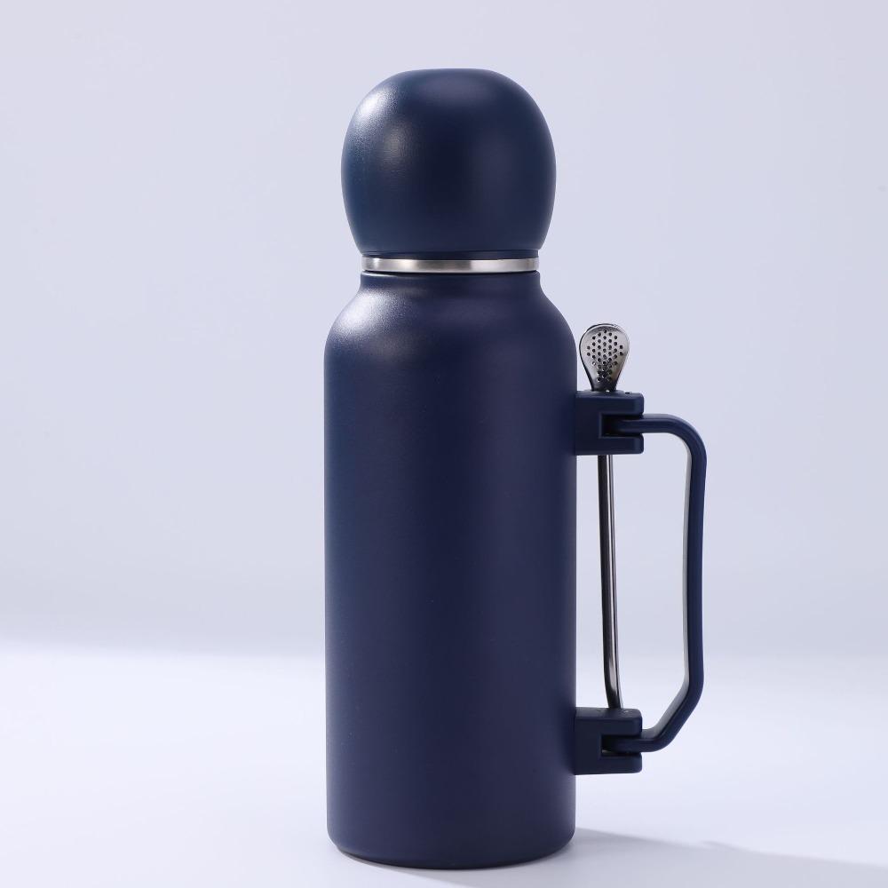 Portable Stainless Steel Insulated Bottle 1200ml Large Capacity Vacuum Flask with Straw Spoon Leak Proof Sports Water Bottle