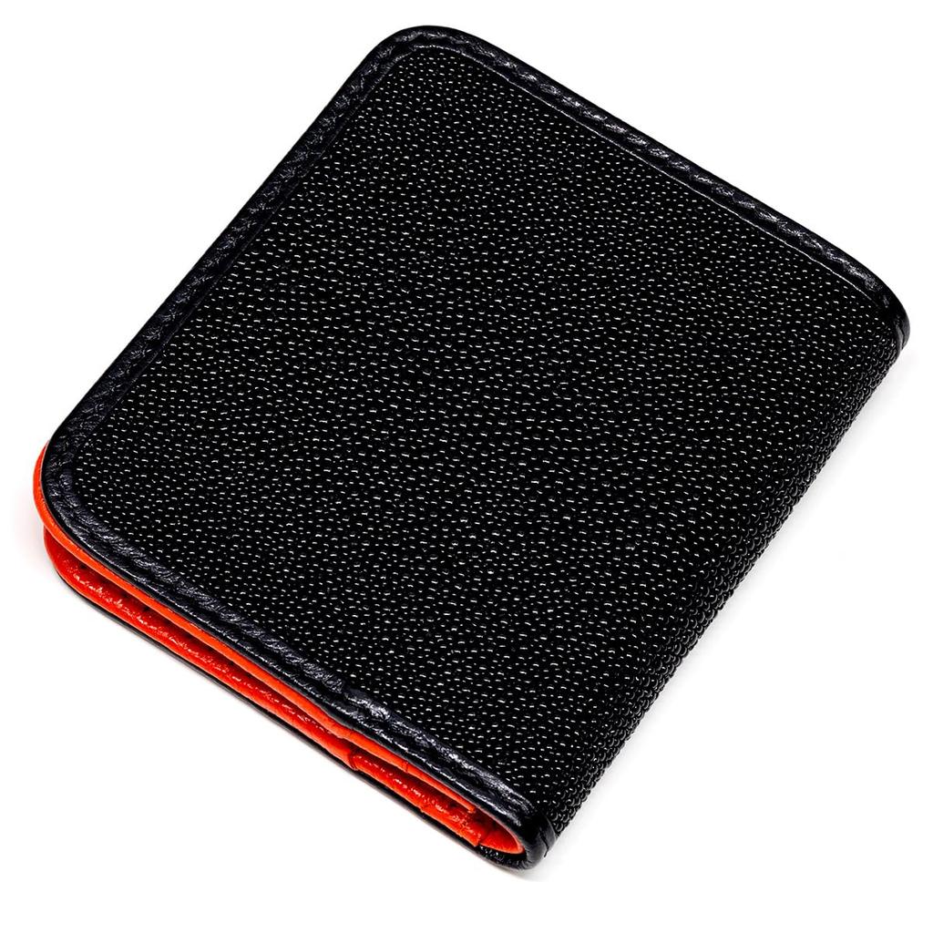 Levetta Stingray Leather Bifold Wallet, Galuchat, Stingray, Black, Orange, Black, Caviar-Touched, Men's, Genuine Leather [253stw-2]