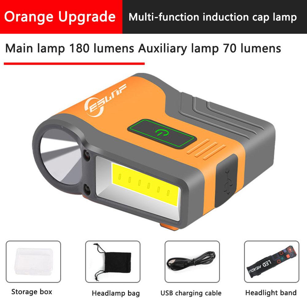 

Rechargeable LED Clip on Cap Light Sensor-Activated COB Waterproof Hat Light Flashlight Portable Headlamp for Fishing Camping помаранчевий