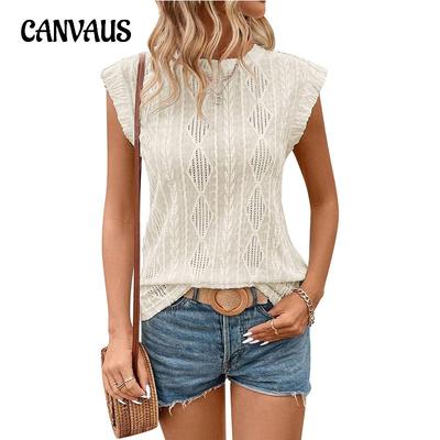Summer Women's Round Neck Jacquard Short Sleeve Loose T-shirt Vest Top