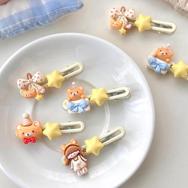 

Заколка для волос в виде мультяшного медведя со звездами Заколка-уточка Милая заколка для волос для девочек Челка Боковая заколка Женский головной убор Заколка Аксессуары для волос