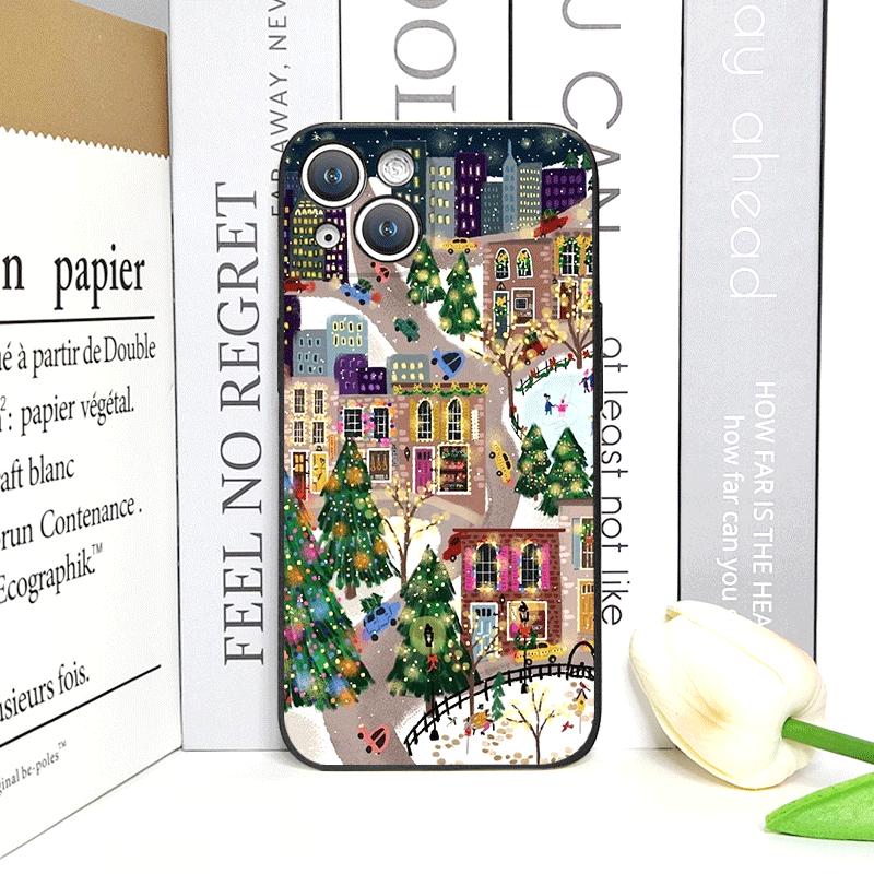 Custodia per Telefono con Motivo Scenico Vetrina Negozio Strada Nevosa di Natale per IPhone 17 16 12 11 14 Plus 13 15 ProMax Mini X XS XR Copertura Morbida