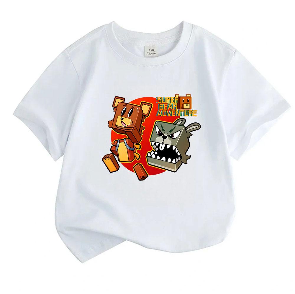 100% Cotton Kids Crew Neck Short Sleeve T-Shirt, Super Bear Adventure Game Print Casual Comfortable Tees for Boys Girls, Soft Breathable Top for Daily