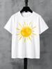 Sunny Yellow Sky Cartoon Print T Shirt for Kids Round Neck Short Sleeve Casual Parent Child Matching Summer Top