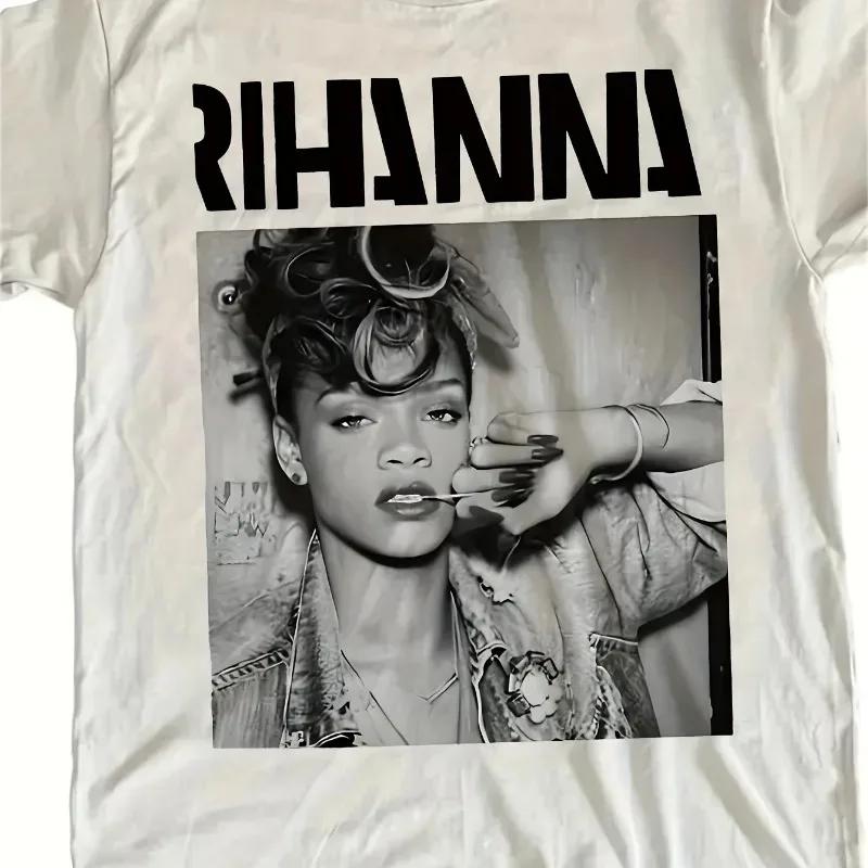 

Rihanna Black and White Portrait Print Unisexs 100 Cotton Tshirt Summer Unisex Casual Tshirt S