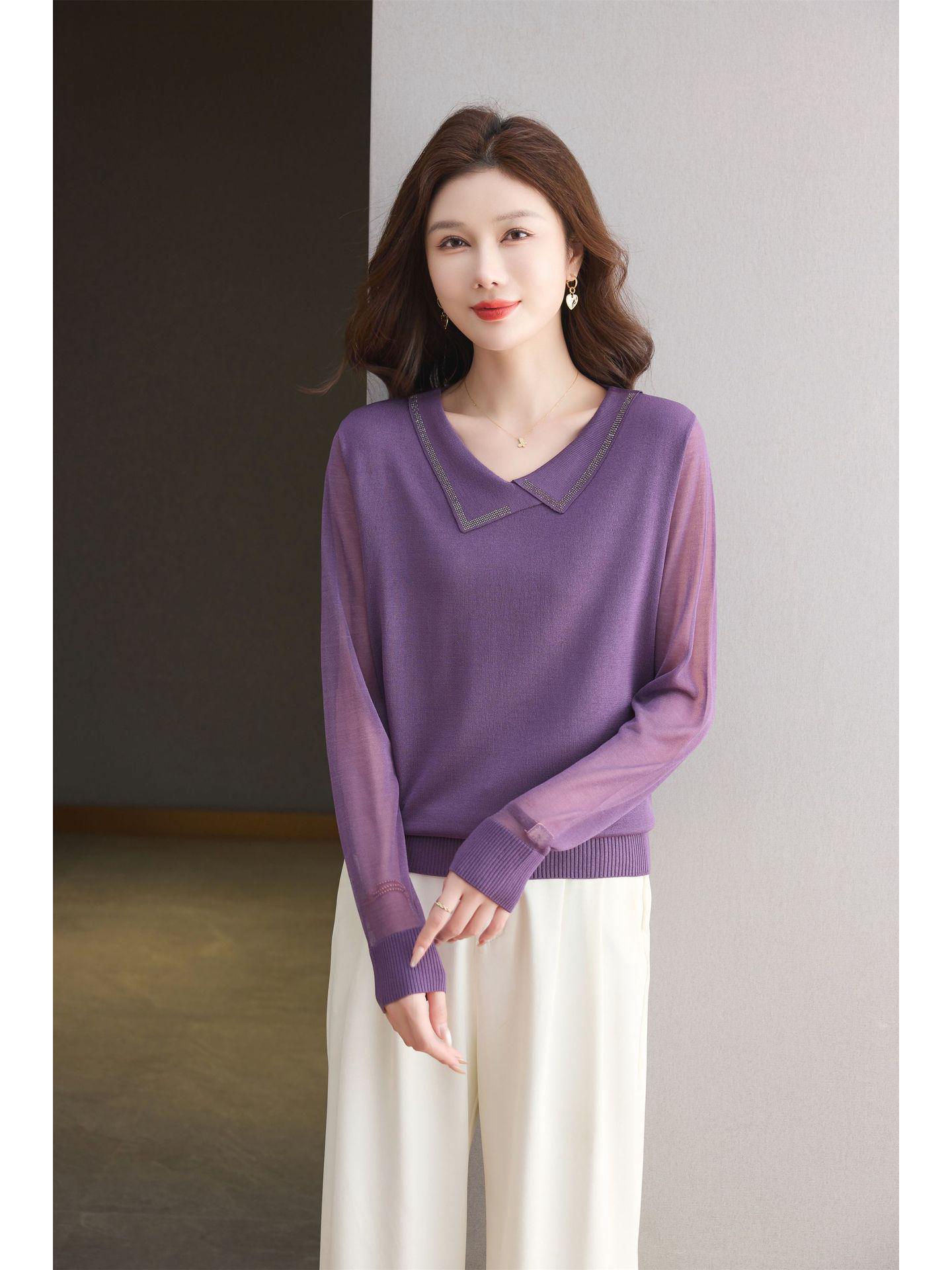 

Premium Women s Wool Cardigan: Long Sleeve, Turn-Down Collar, Versatile Spring/Autumn Sweater M фиолетовый