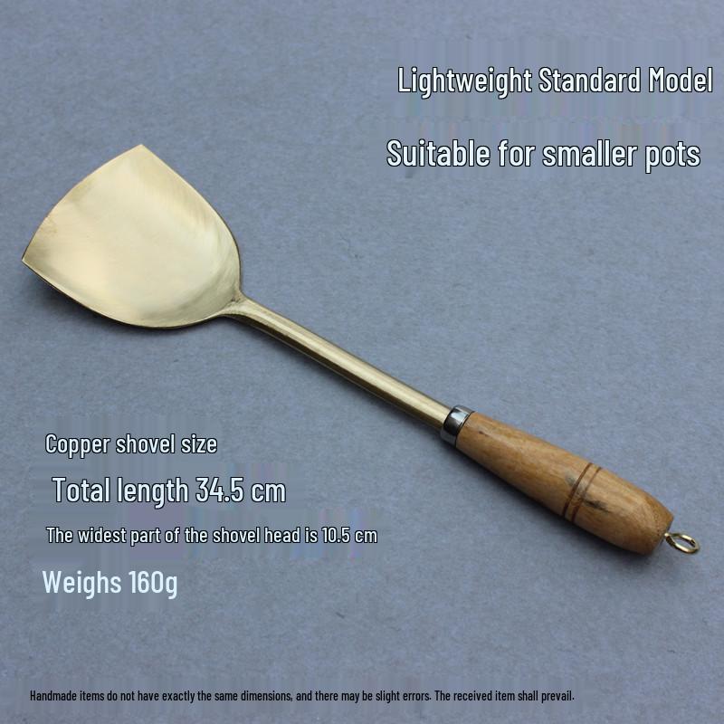 Handcrafted Brass Wok Spatula & Copper Spoon Set with Wooden Handles, Uncoated Raw Brass Utensils for Household Use