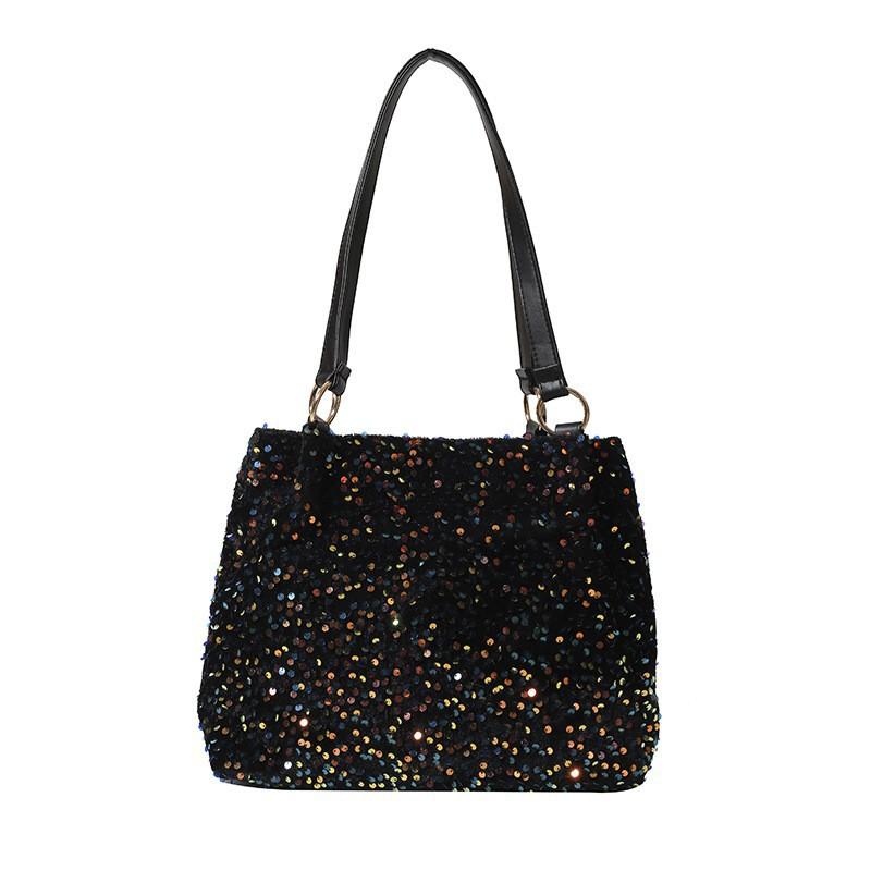 

Large-capacity Vegetable Pocket One-shoulder Tote Bag Female Niche Trendy Cool Sequins Commuting Underarm чорний