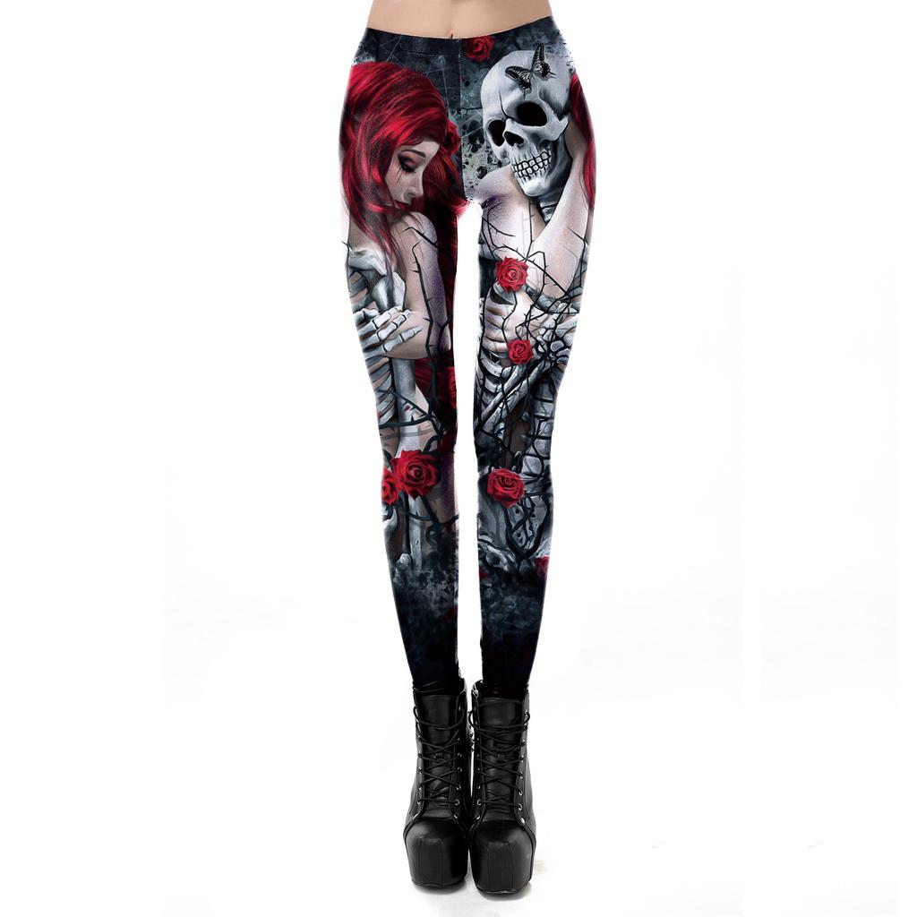 New retro skull print halloween leggings for women