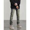 Five-Color High Street Style Basic Washed Distressed Stretch Slim fit Feet Jeans National Fashion Solid Slimming Trousers for Men