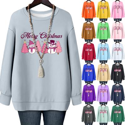 Ladies' Christmas Printed Round Neck Long Sleeved T-shirt Sweatshirt Top