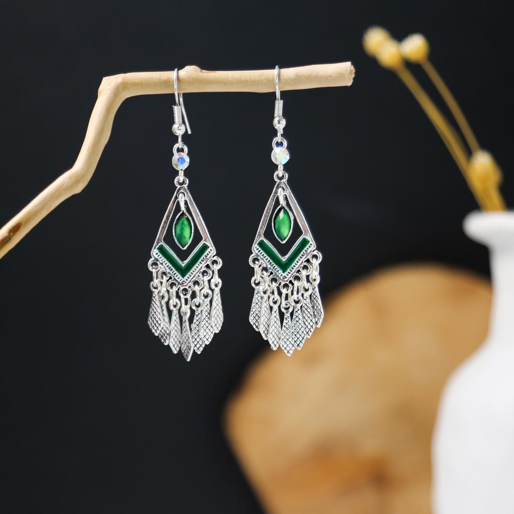 Bohemian Ethnic Style Oval Earrings, Retro Tourist Attractions Ethnic Minority Fringed Beaded Earrings