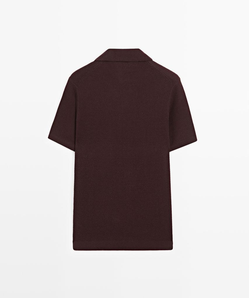 Masimodutti Cotton Blend V-Neck Knit Polo Shirt