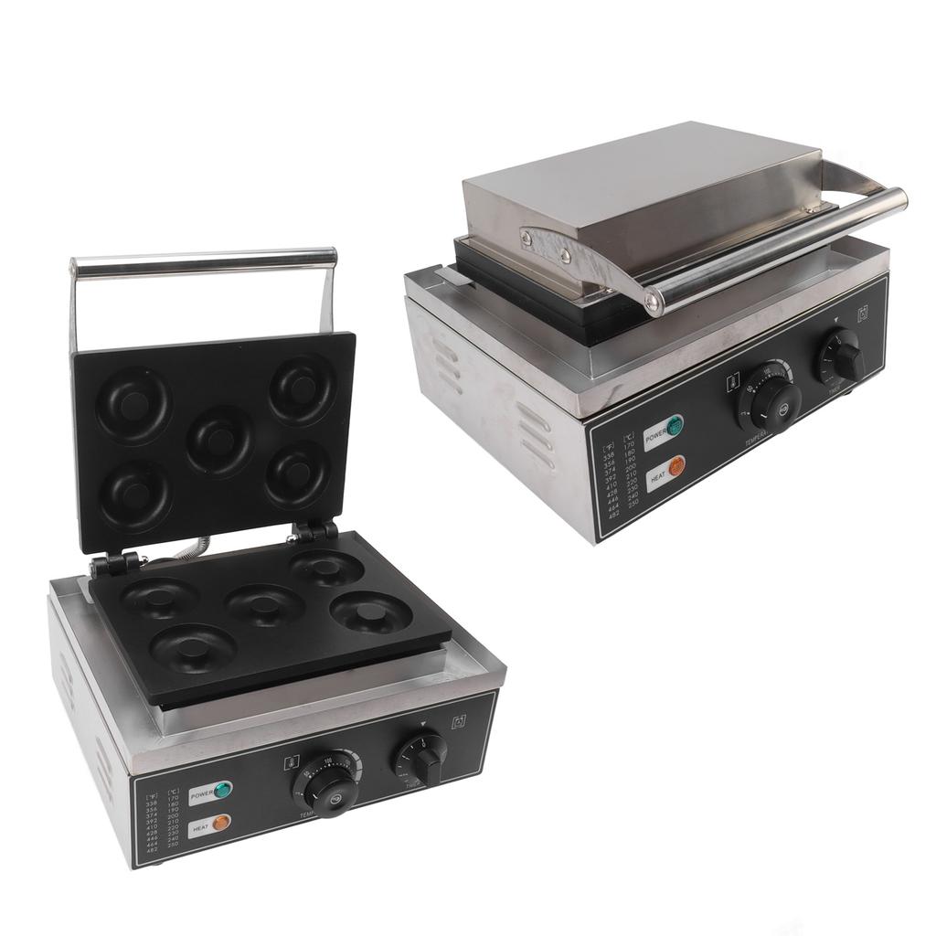 Komerční vaflový donutovač 5 otvorů oboustranné topení nerezová ocel nepřilnavý donut