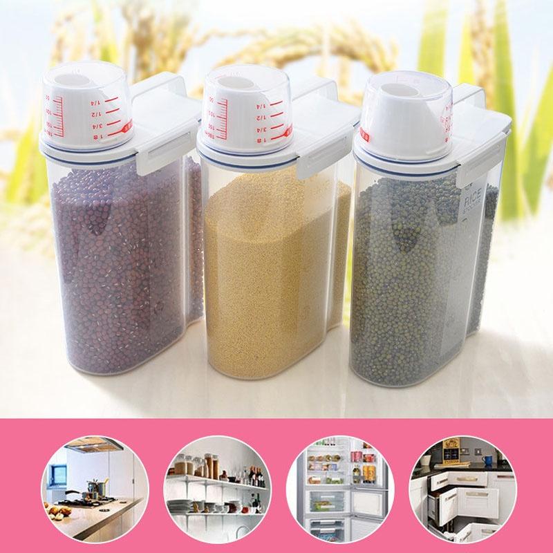 High Quality PP Cereal Dispenser Storage Box Kitchen Food Grain Rice Containers with Measuring Cup