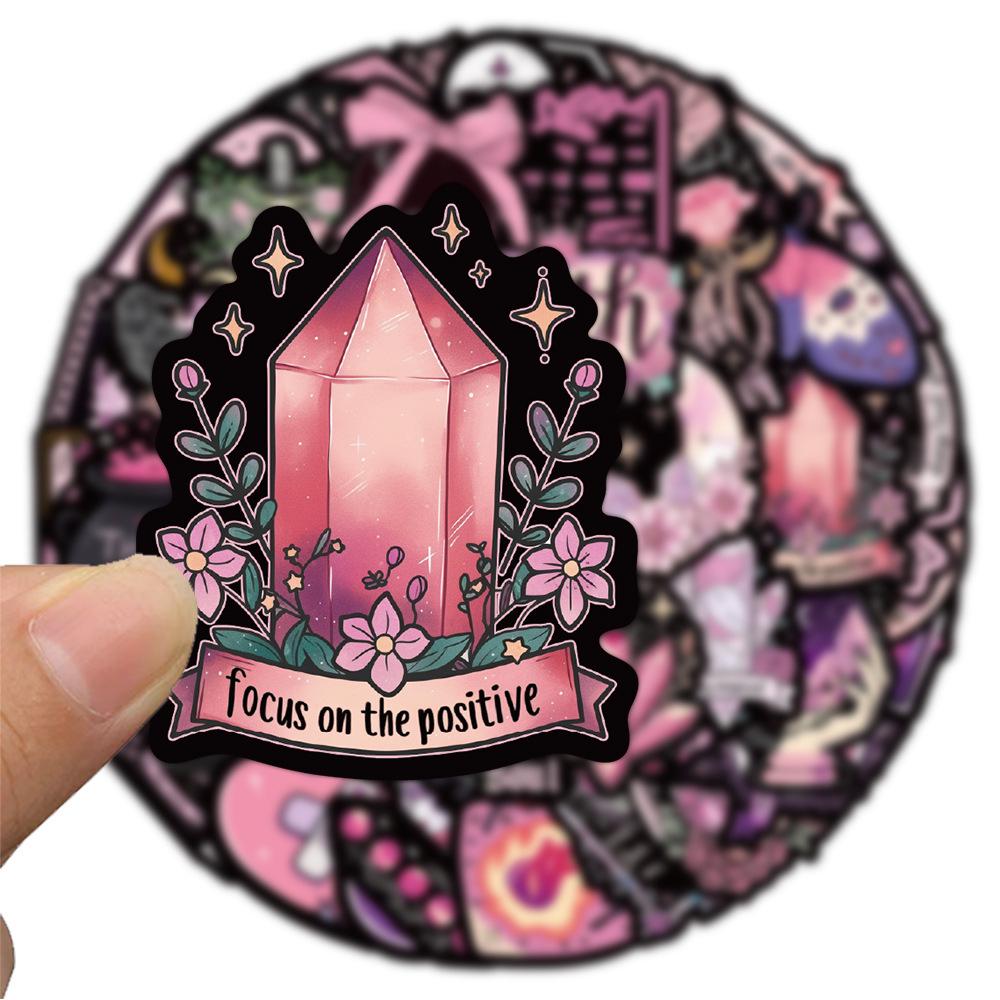50 Creative Black Pink Gothic Retro Stickers for Phone Cases and DIY Decorations