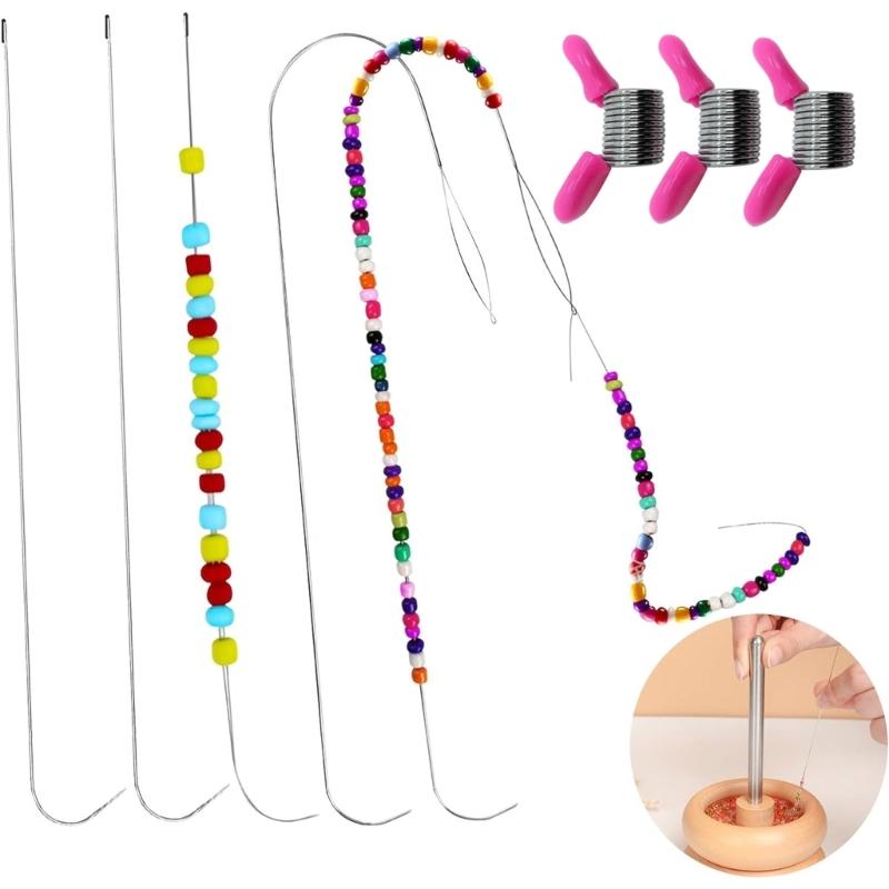 Pack of 6 Large Eye Curved Beading Needle and Beads Ends Accessory Designed for Bead Spinners and Jewelry Creation