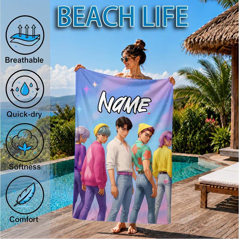 Custom Name Fantasy Night Trio K-Pop Beach Towel Microfiber Beach Towel, Lightweight and Quick-Dry, for Summer Travel, Swimming Pool Gift