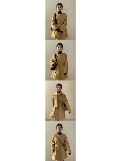 Korean Style Khaki Coat: Women's Autumn/Winter 2025 Petite Slimming Straight Shoulder Jacket, High-End Hepburn Style
