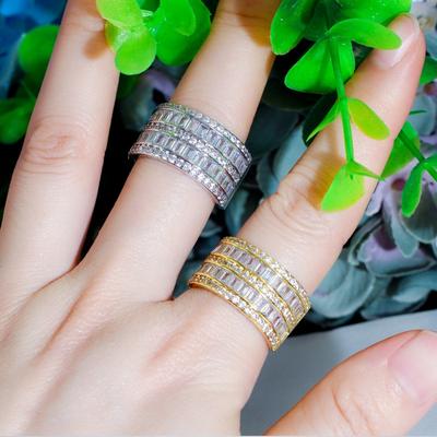 J0115 Creative Multi-Row Square Diamond Ring Super Flash Zircon Women'S Ring