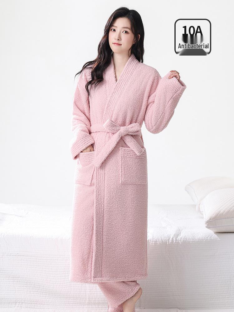 

Женский велюровый пижамный комплект с брюками на флисовой подкладке и толстым коралловым флисовым халатом для осени/зимы Large