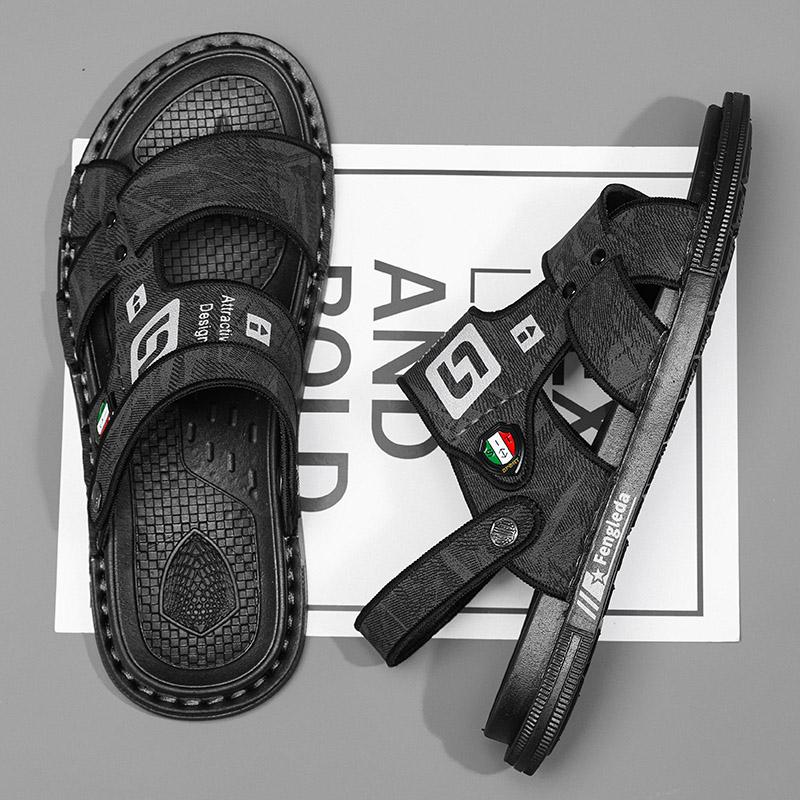 Hausschuhe Mann Sommer Hausschuhe für Herren PU-Leder Pantoletten Schuhe Original Strand Wasser Doppelzweck Sandalen Outdoor Rutschfest Weich So