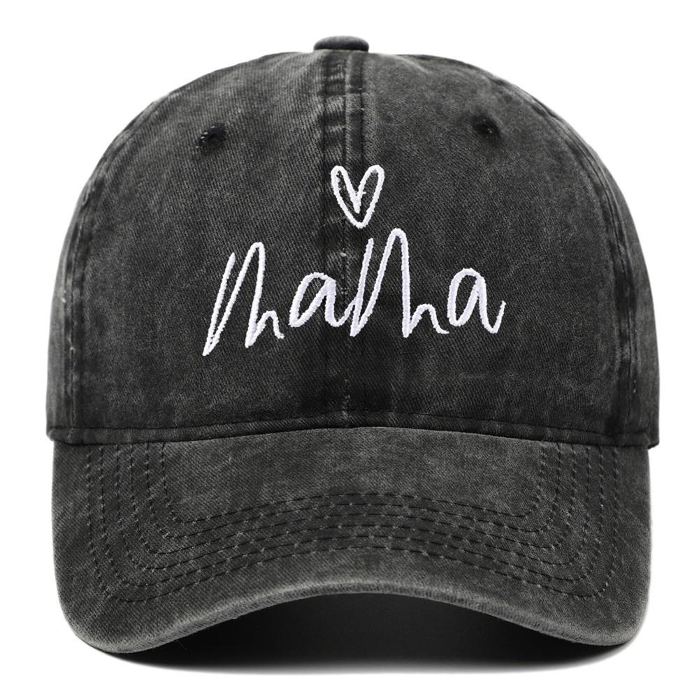 Washed Cotton Mama Heart Embroidery Caps Adjustable Outdoor Sunscreen Hats Baseball Cap  Gifts