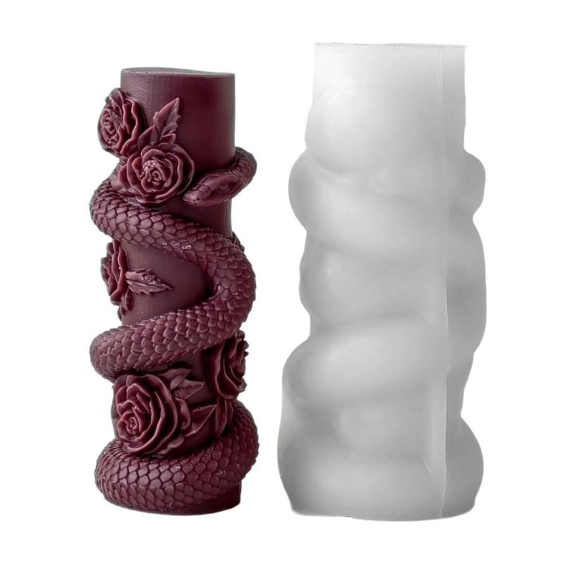 Snake Embossed Cylinder Silicone Candle Molds Silicone Pillar Candle Molds for Epoxy Resin Candle Soap Home Decoration