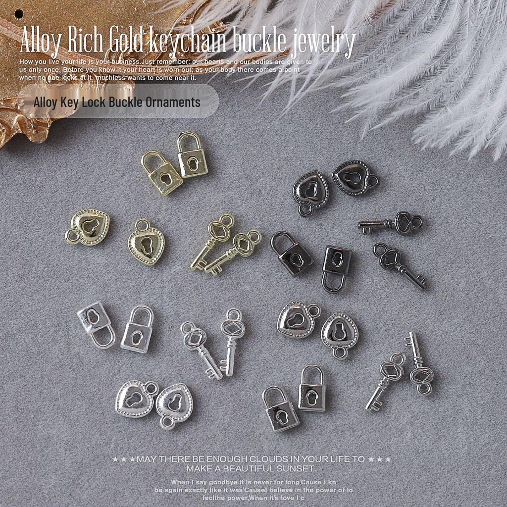 Japanese Young Lady 3D Buckle Nail Art Accessories - Mini Key Lock Heart DIY Decoration