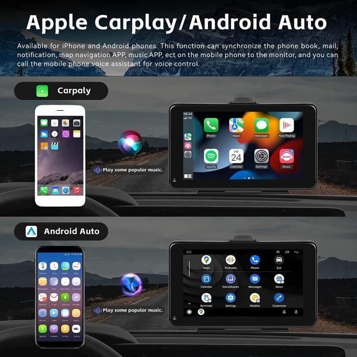 Radio Voiture Tactile 7" avec CarPlay, Android Auto, MirrorLink et Support Debout-Ventouse Bluetooth intégré, Compatible DC 7-32V
