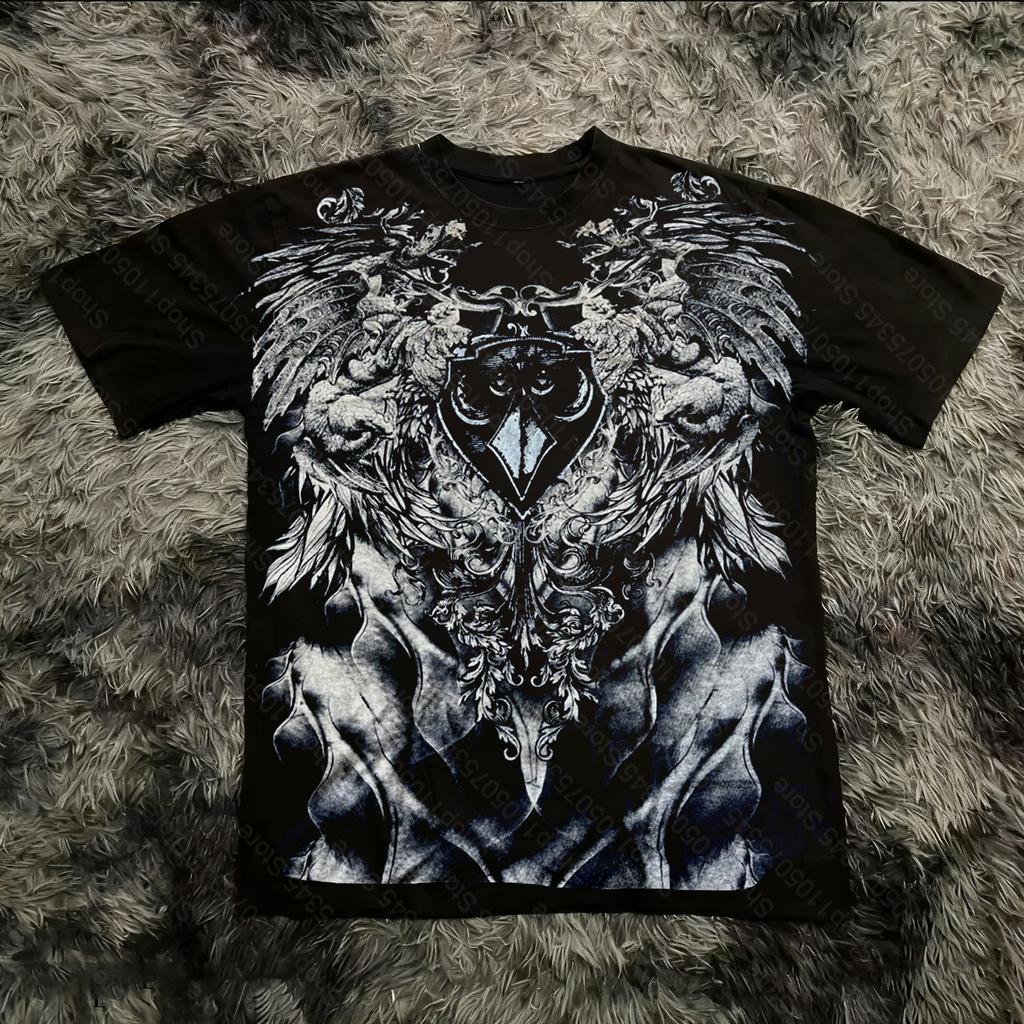 Classic Y2K Gothic Style Tshirt Print Oversized T Shirt High Street Shirts Gothic Round Neck Cotton Tops New Unisexs Women T Shirt
