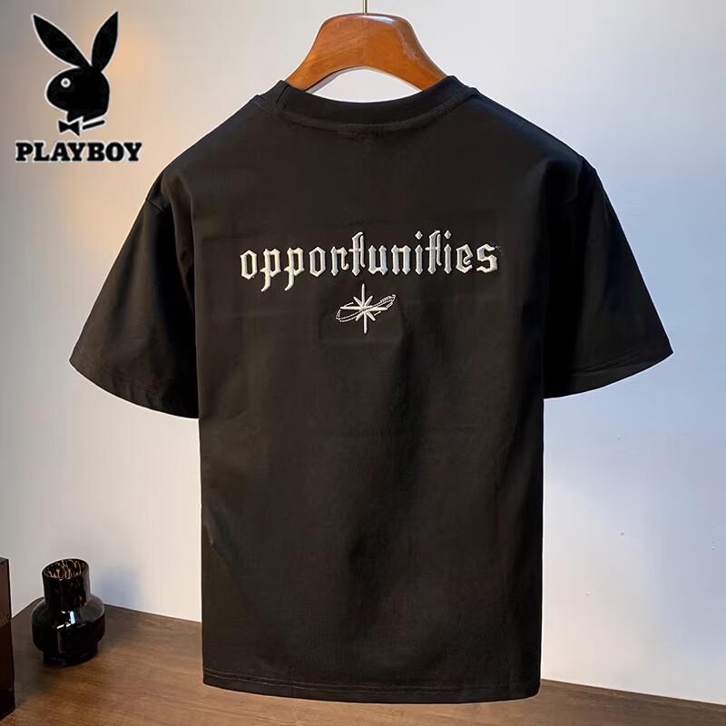 Playboy Men s Heavyweight Cotton Embroidered Loose Short-Sleeve T-Shirt 2XL