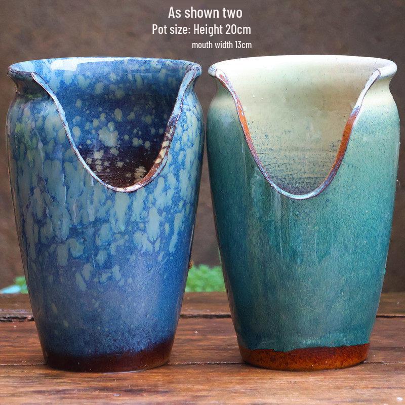 Handmade Coarse Pottery Wide-Mouth Flower Pot - Ceramic Zisha Succulent Planter with Rustic Cut-Edge Design for Chlorophytum