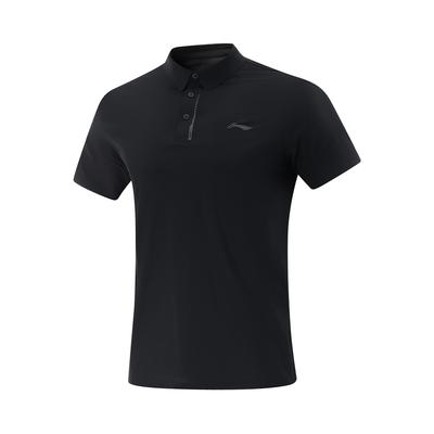 Li Ning Série Fitness Couleur Unie Doux Confortable Respirant Polyvalent Décontracté Polo à Manches Courtes Homme Polos Noir APLV283-2