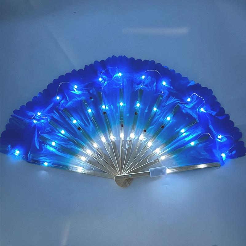 10 Inch Glowing Dance Fan Fluorescent Chinese Silk Folding Hand Fan for Dancing Party Stage Performance Supplies