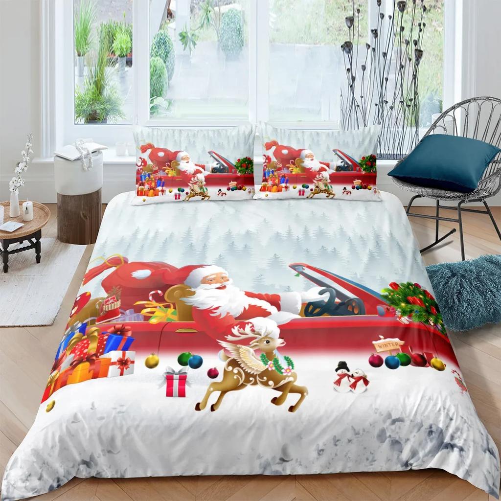Duvet Cover Set 3D Santa Claus Merry Christmas Single Double Size Holiday Atmosphere Decoration Soft and Comfortable