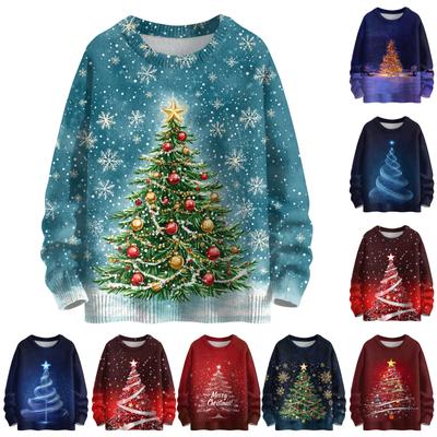 Ladies' Fashionable Casual Long Sleeved Beautiful Christmas Tree Print Round Neck Yarn Knitting
