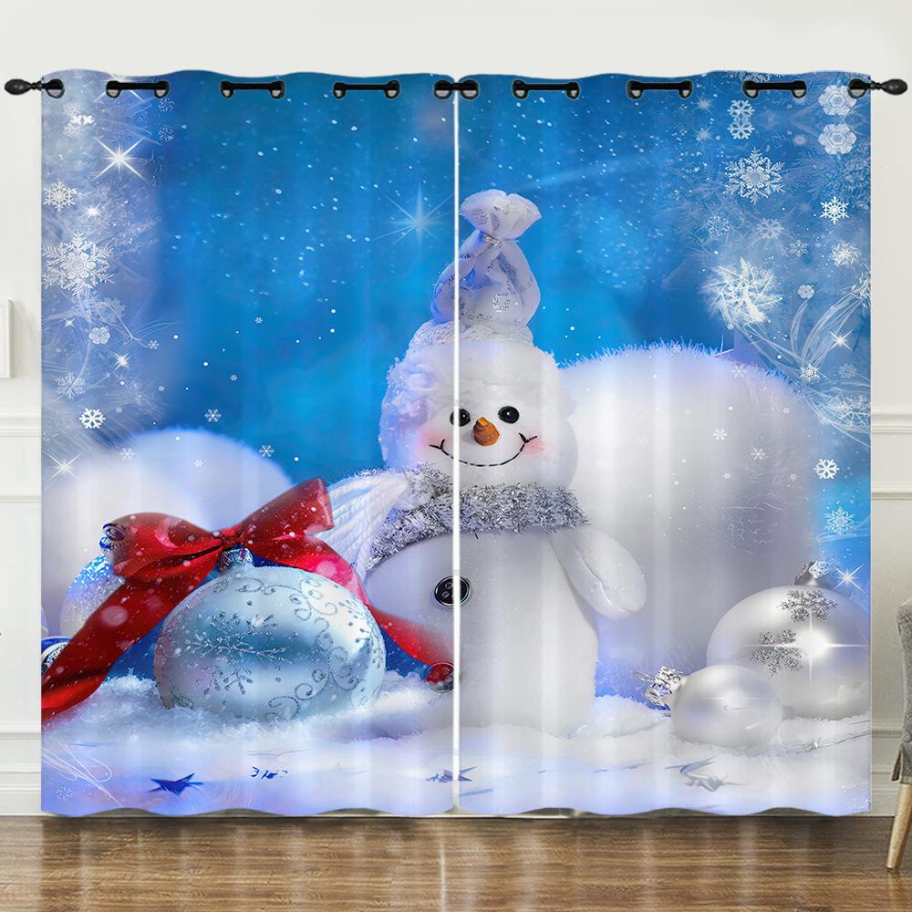 Christmas Day Curtains Blues Bedroom Sunshade Blackout Curtain No Punching