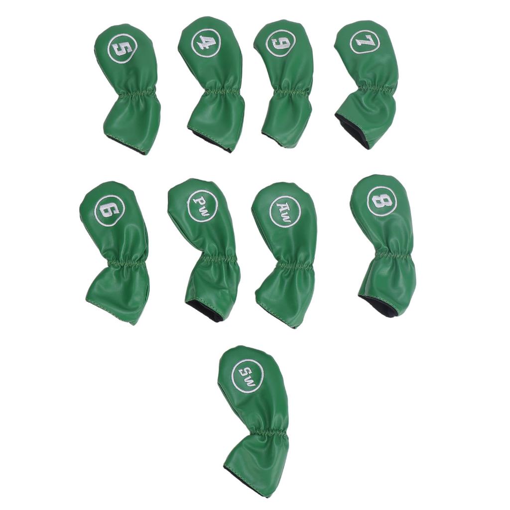 9pcs Golf Club Cover PU Leather Stylish Portable Golf Head Cover for Iron Drive Clubs Green