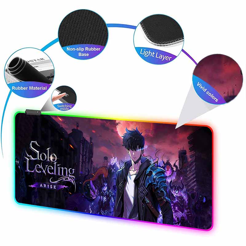 RGB Backlit Anime Solo Leveling Mouse Pad Cute Anime Grils Lager Gamer Accessories Overwatched Mouse Mat Non-Slip Keyboard Mat