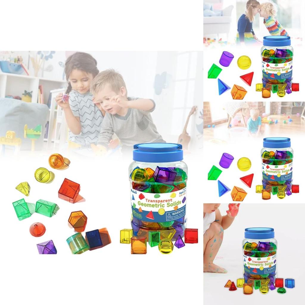60 Piece Geometric Transparent Building Blocks Montessori Educational Toy Set For Early Learning With Bright Colors For Visual Development And