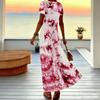 Women Plus Size V Neck Short Sleeve Maxi Dress Soft Tie Dye Print Loose Summer Beach Long Dress