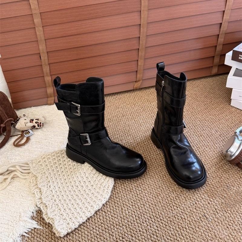 Retro Belt Buckle Platform Locomotive Short Boots Women's New Fashion Versatile Knight Thin Boots