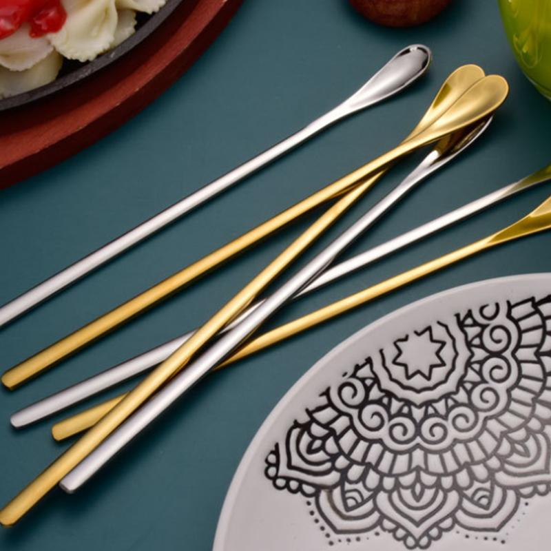 Japanese Style Long Handle Bar Spoon 304 Stainless Steel Honey Coffee Stirring Spoon Bartender Seasoning Spoon Ice Spoon