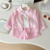 Sommer Mädchen Sonnenschutz Set Gestreiftes Langarmshirt+Weste+Shorts Anzug für 2-10 Jahre Kinder Mode Sonne UV-Schutz 3-teiliges Outfit