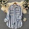 Women Casual Loose Korean Style Vertical Striped Shirt Jacket Mid Length Tops Summer New Multi Color