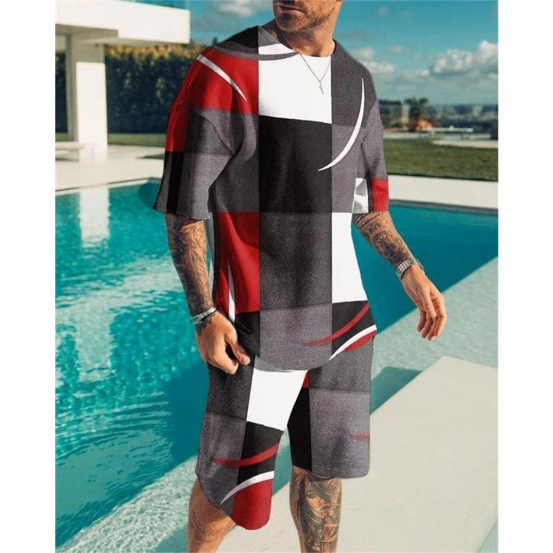 Men's Letter Graphic Prints 2pcs Tees sets Shorts and T Shirt Set T-Shirt Outfits Short Sleeve Crew
