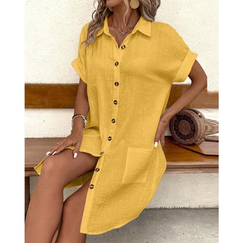 Summer Minimalist V-neck Button Up Dress for Women