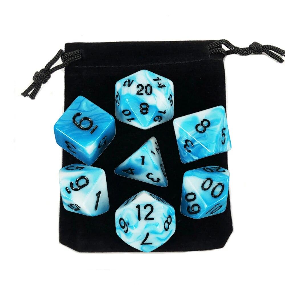 7pcs Dice with Bag DnD D4,d6,d8,d10,d%,d12,d20 Polyhedral Board Game Pieces RPG